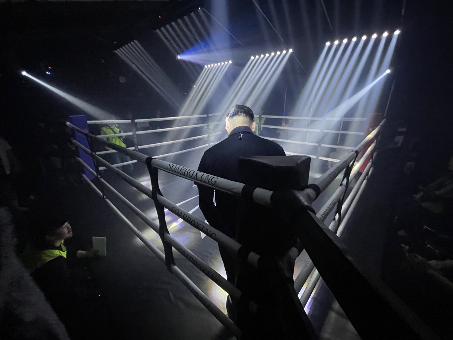 Full view of the boxing ring and event space at SOARBOXING LEGACY