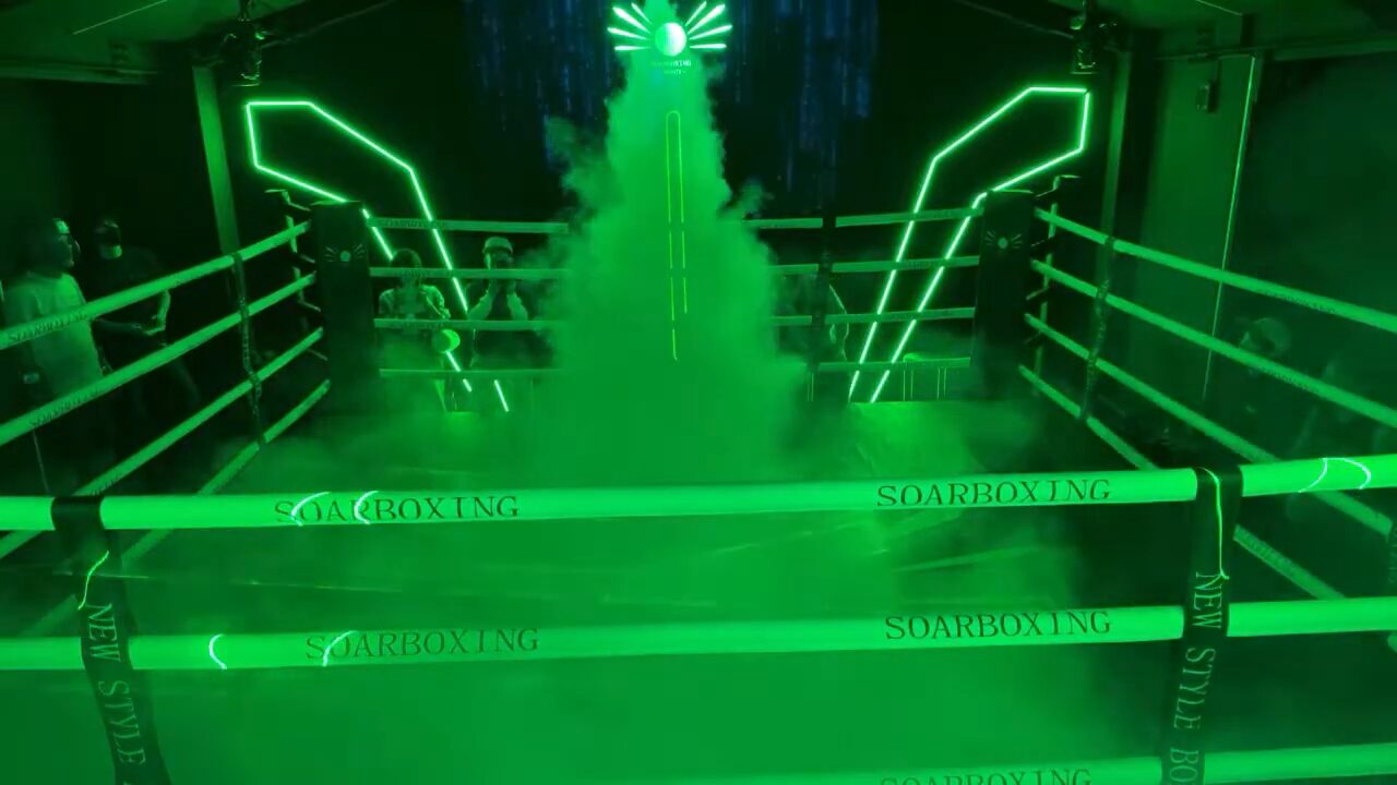 Futuristic lighting inside SOARBOXING LEGACY in Osaka